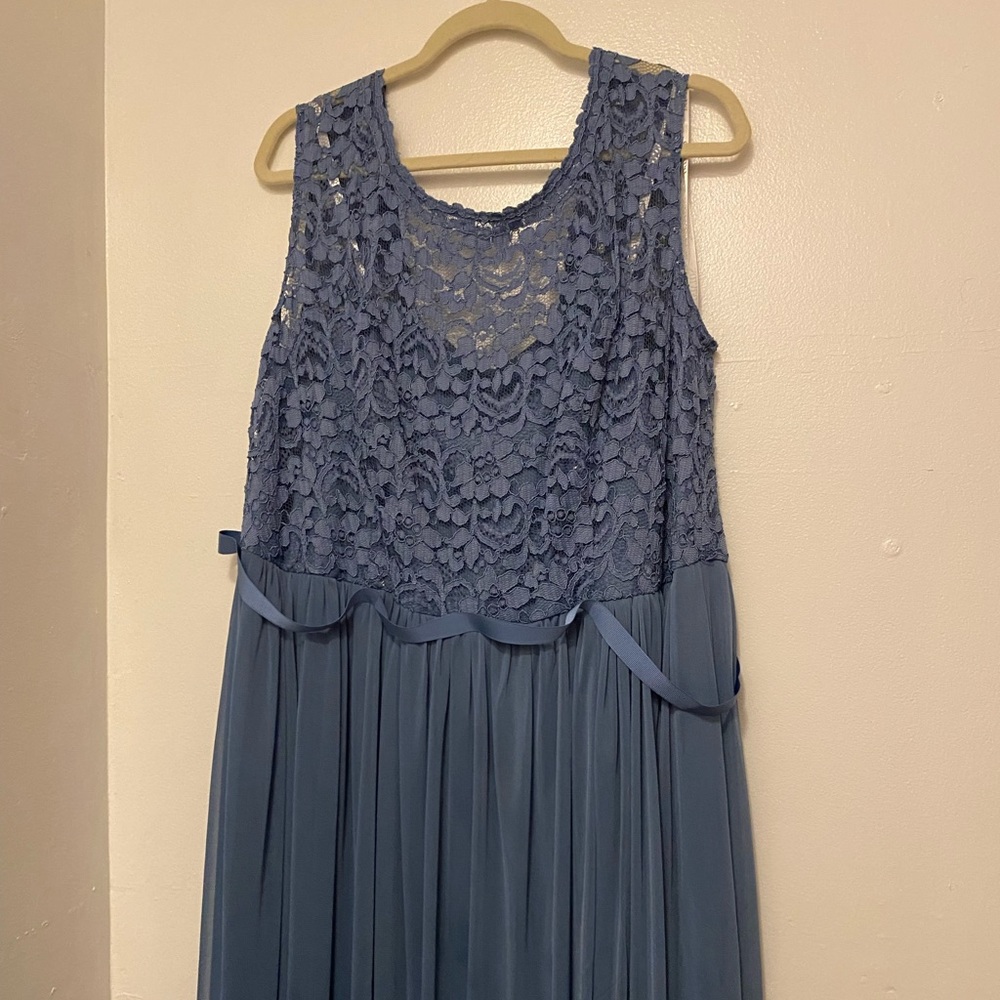 lace bodice steel blue gown